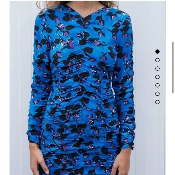 ZARA DRAPED PRINT DRESS Mid-blue 0/8334/4 Size XSmall - Picture 3 of 11